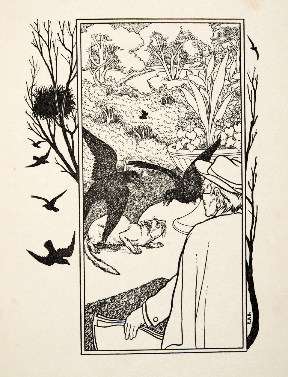 El Gato y los Cuervos, de Cien Anécdotas de Animales, pub. 1924 de Percy J. Billingshurst
