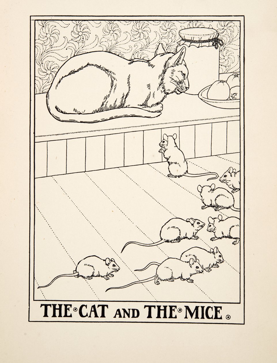 El Gato y los Ratones, de Cien Fábulas de Esopo, pub.1903 (grabado) de Percy J. Billingshurst