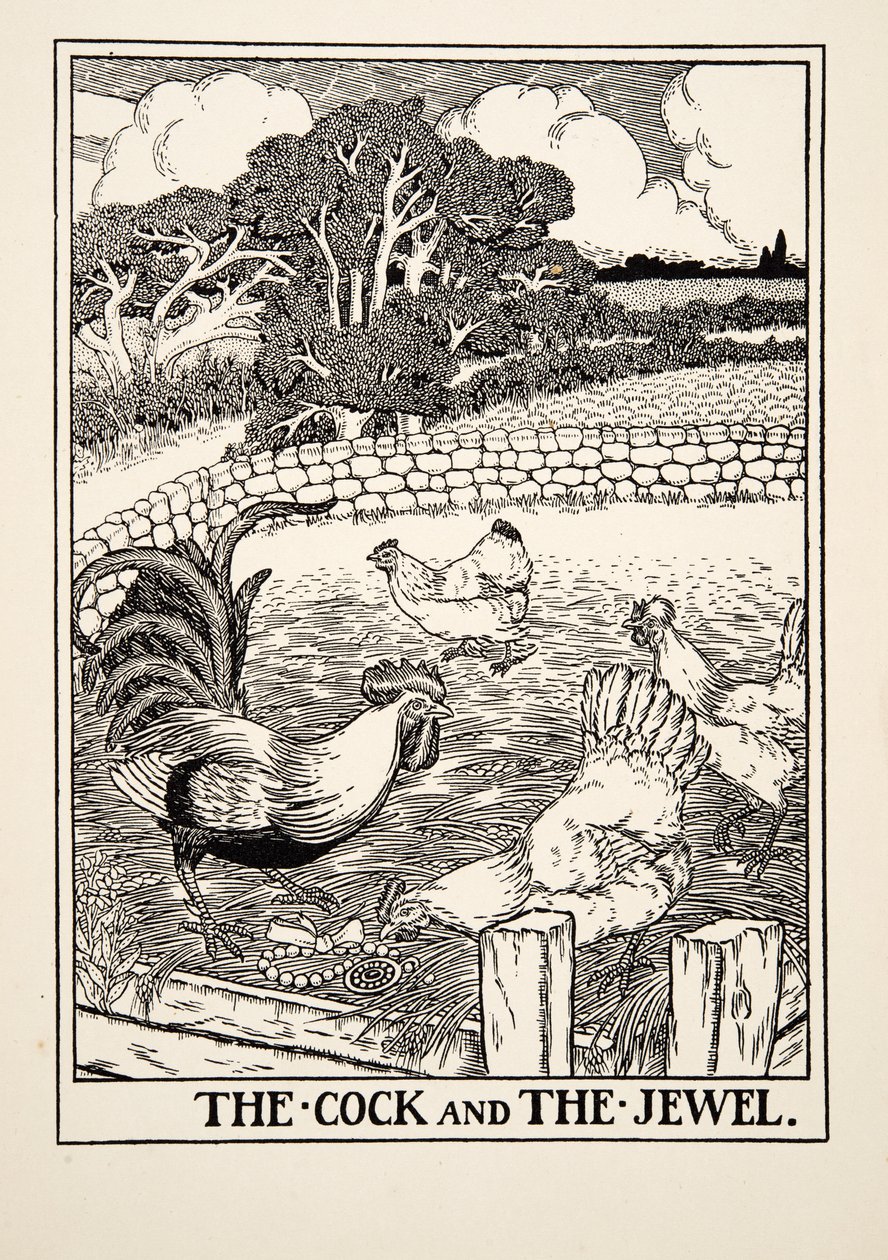 El gallo y la joya, de Cien fábulas de Esopo, pub.1903 de Percy J. Billingshurst