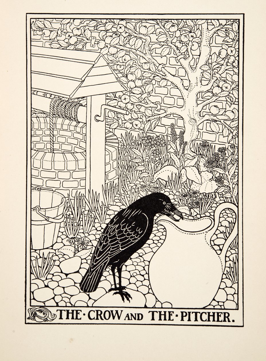 El Cuervo y la Jarra, de Cien Fábulas de Esopo, pub.1903 de Percy J. Billingshurst