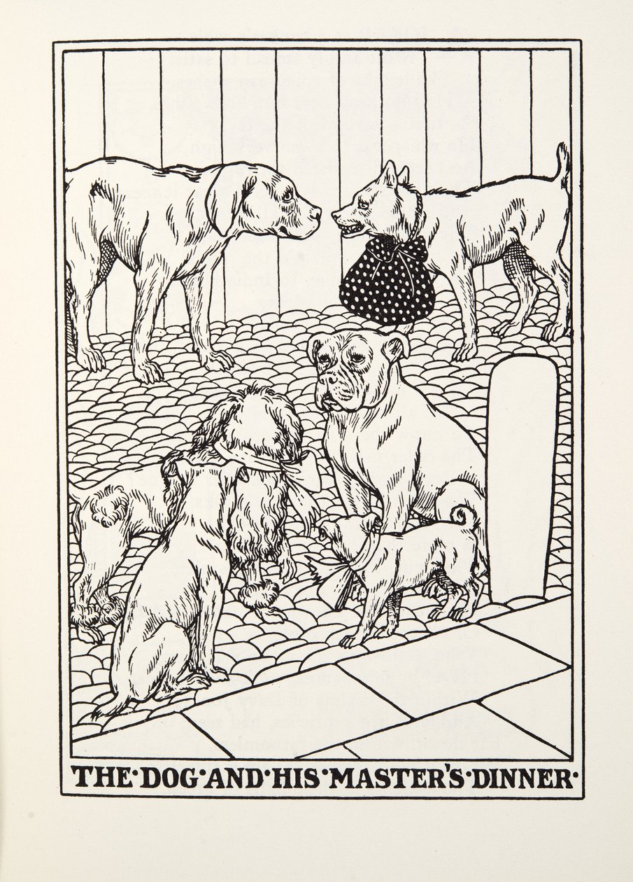 El Perro y la Cena de su Amo, de las Fábulas de Fontaine, pub. 1905 de Percy J. Billingshurst