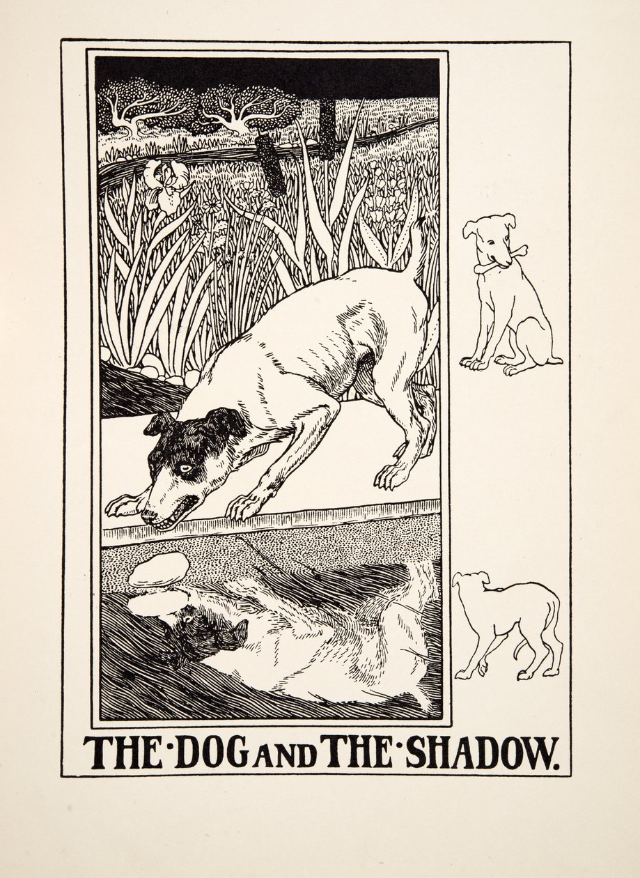 El perro y la sombra, de Cien fábulas de Esopo, pub.1903 de Percy J. Billingshurst