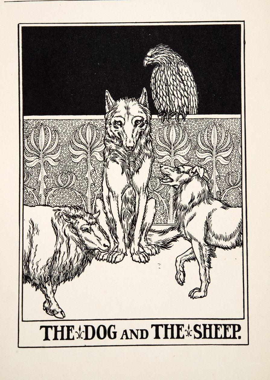 El perro y la oveja, de Cien fábulas de Esopo, pub.1903 de Percy J. Billingshurst