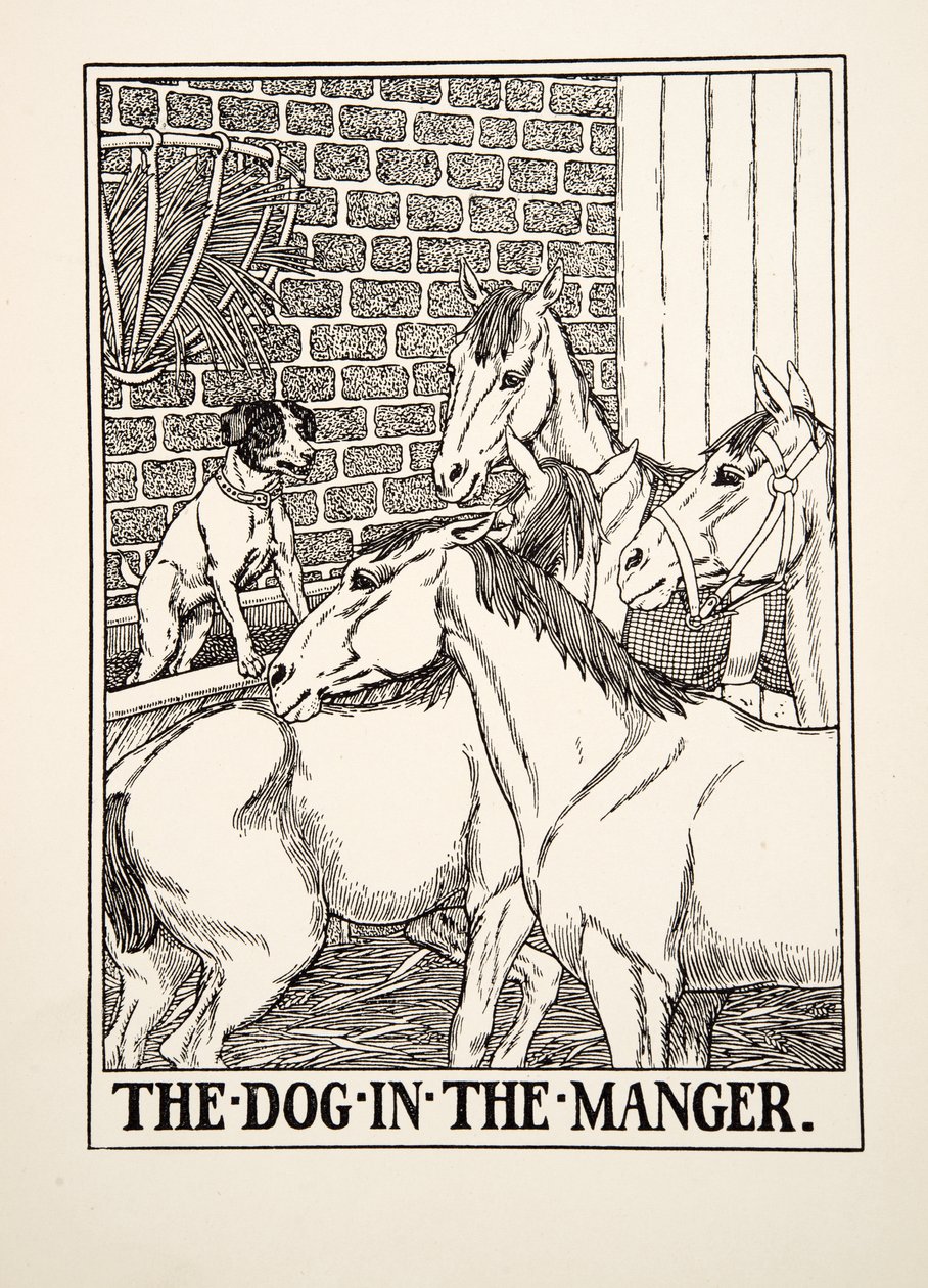 El perro en el pesebre, de Cien fábulas de Esopo, pub.1903 de Percy J. Billingshurst