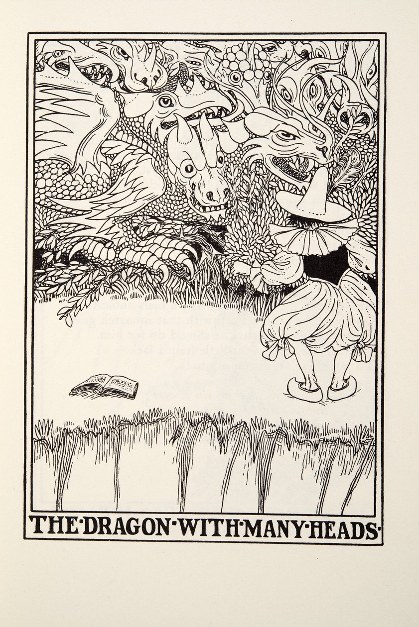 El Dragón con Muchas Cabezas, de las Fábulas de Fontaine, pub. 1905 de Percy J. Billingshurst