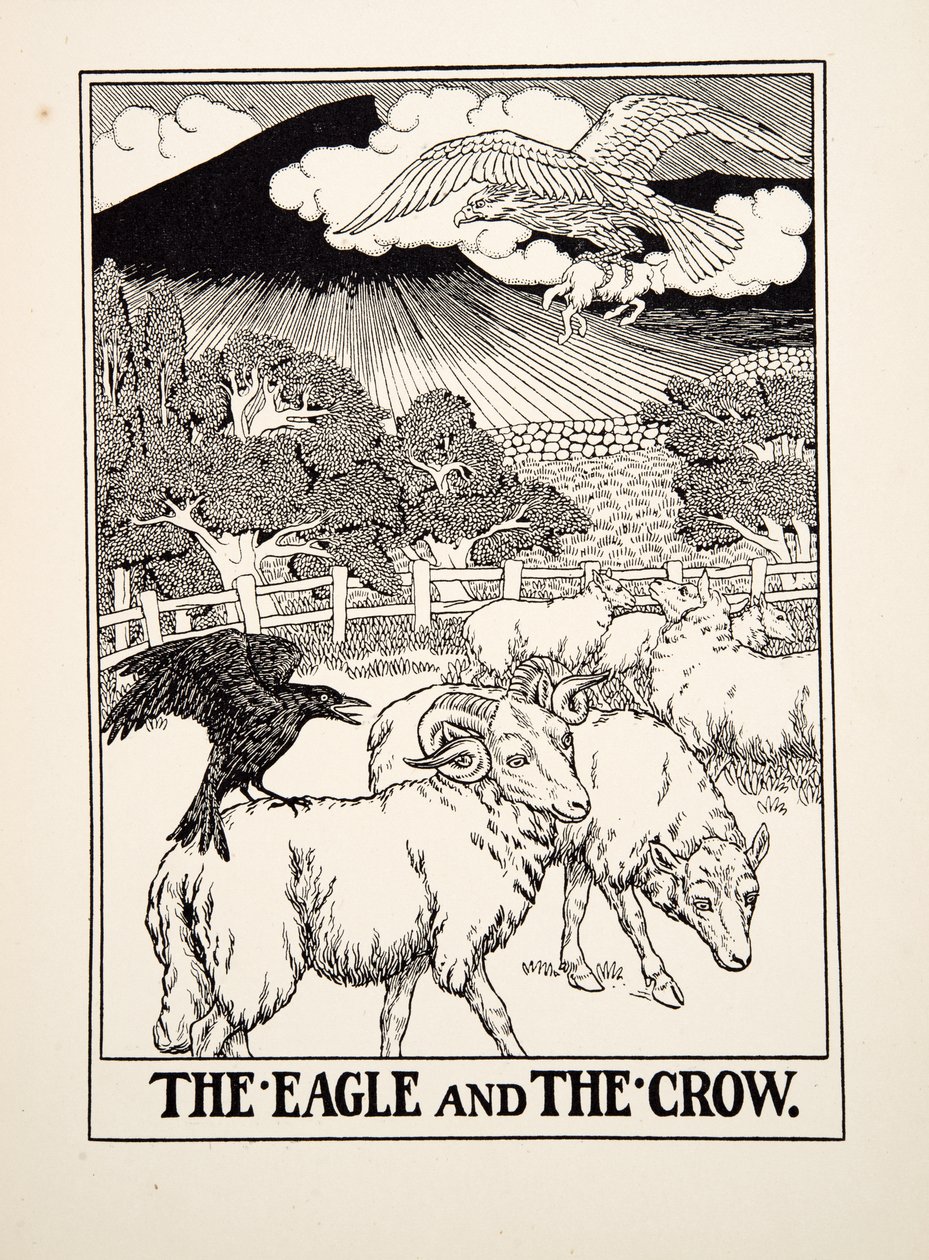 El águila y el cuervo, de Cien fábulas de Esopo, pub.1903 de Percy J. Billingshurst