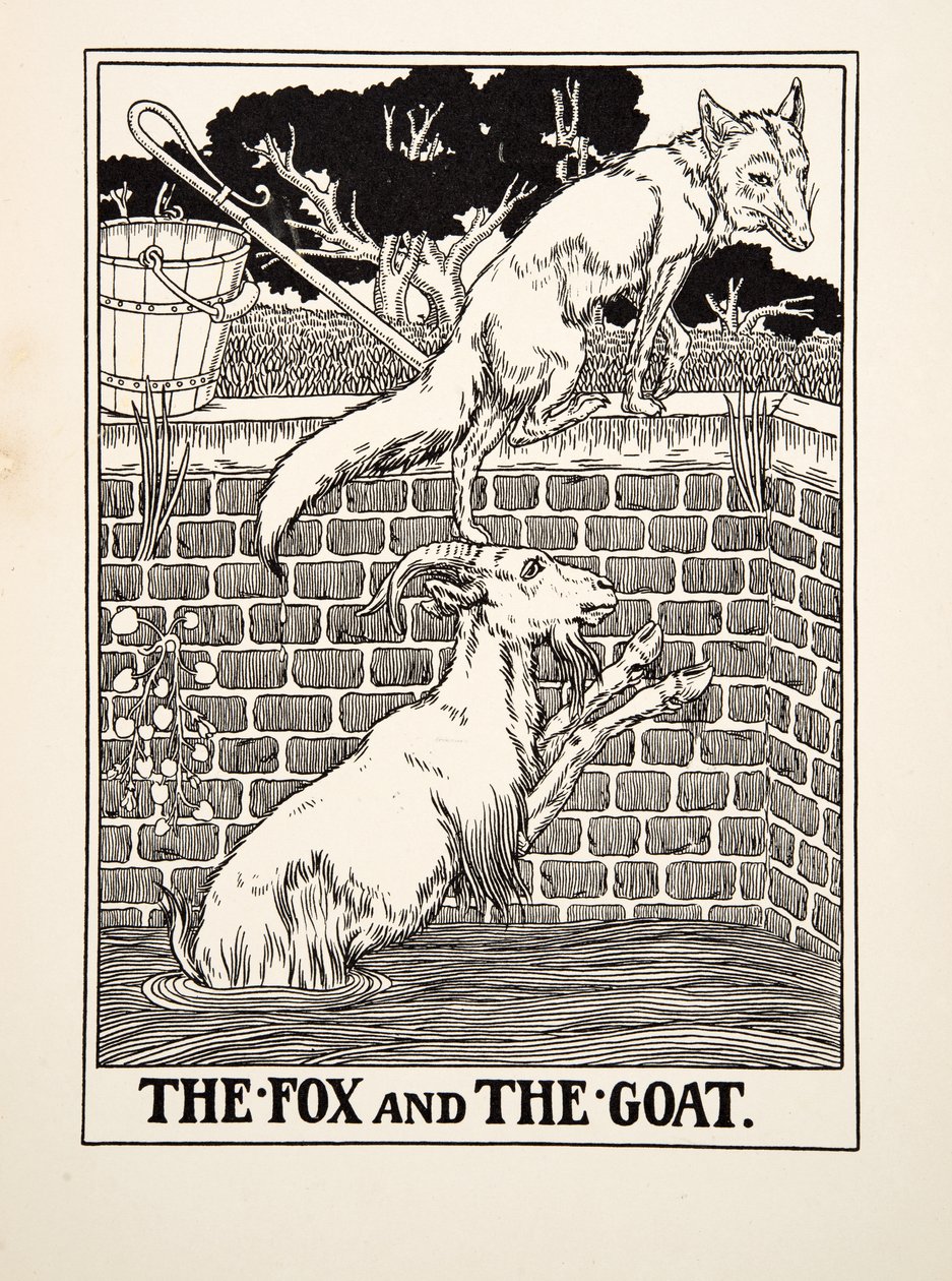 El zorro y la cabra, de Cien fábulas de Esopo, pub.1903 de Percy J. Billingshurst