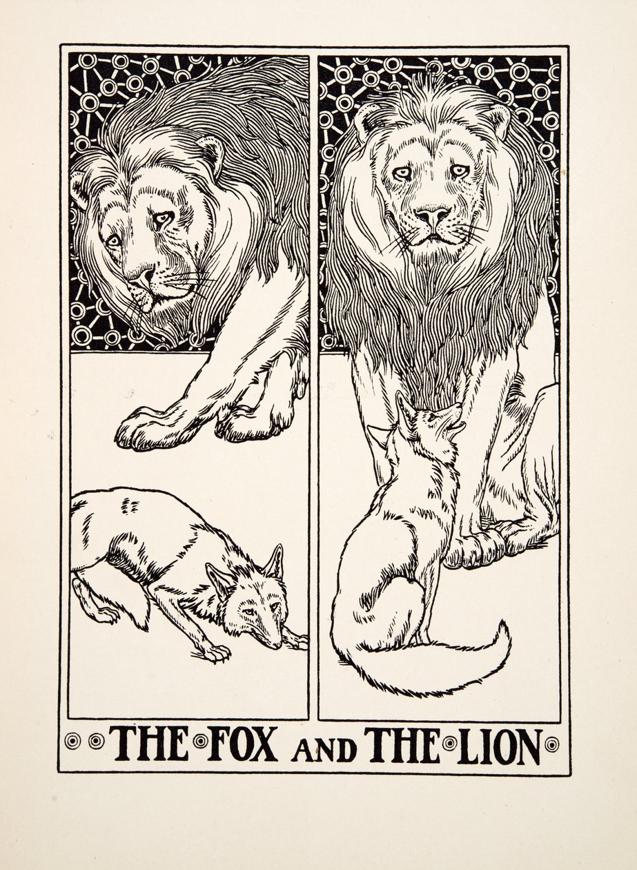 El Zorro y el León, de Cien Fábulas de Esopo, pub. 1903 de Percy J. Billingshurst