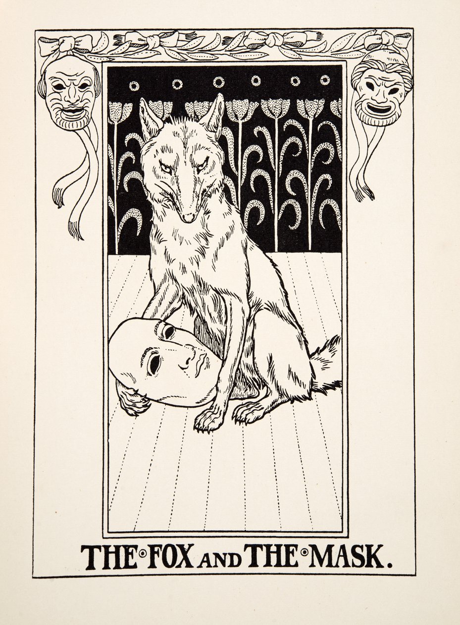 El zorro y la máscara, de Cien fábulas de Esopo, pub.1903 de Percy J. Billingshurst