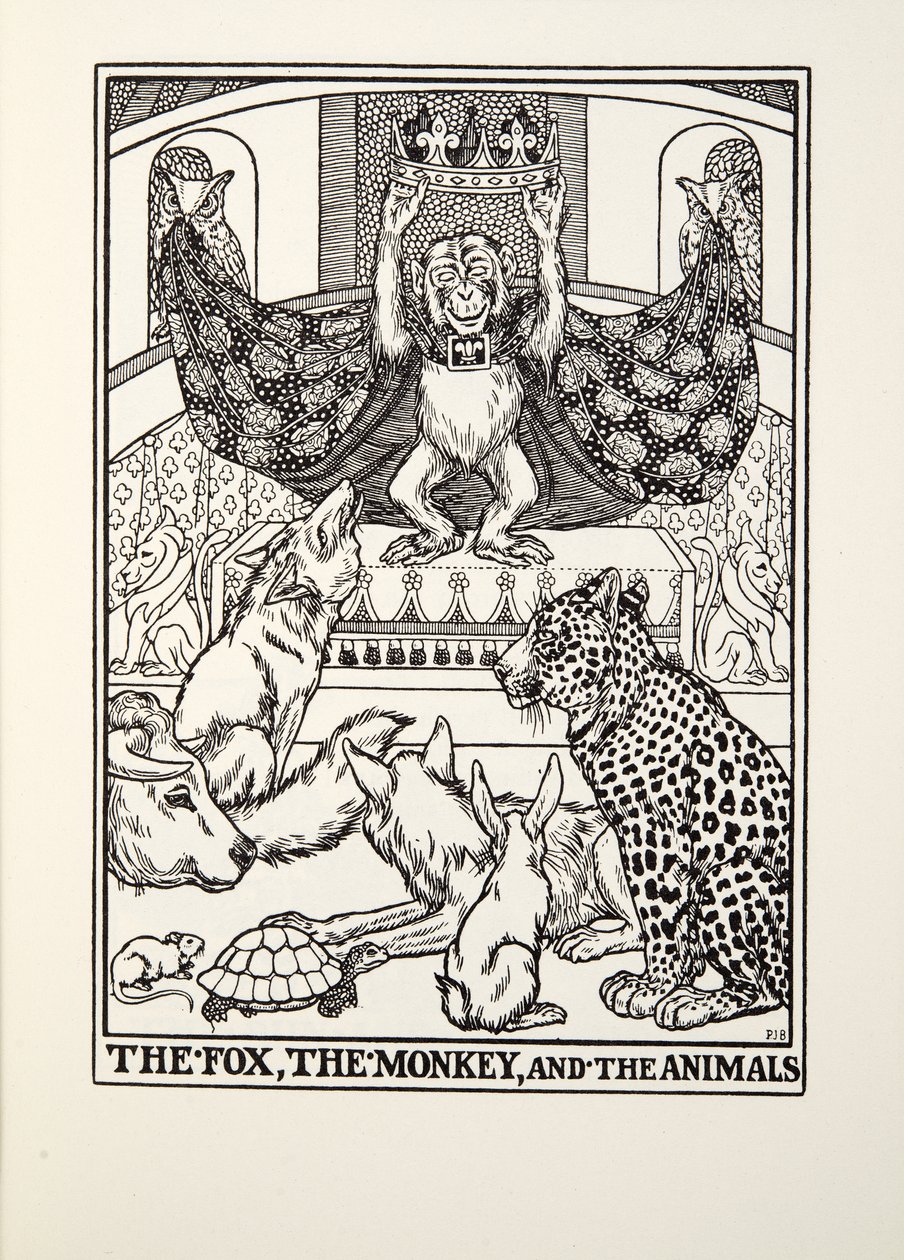 El Zorro, el Mono y los Animales de Fábulas de Fontaine, pub. 1905 de Percy J. Billingshurst