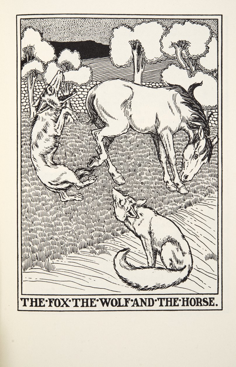 El Zorro, el Lobo y el Caballo de Fábulas de Fontaine, pub. 1905 de Percy J. Billingshurst