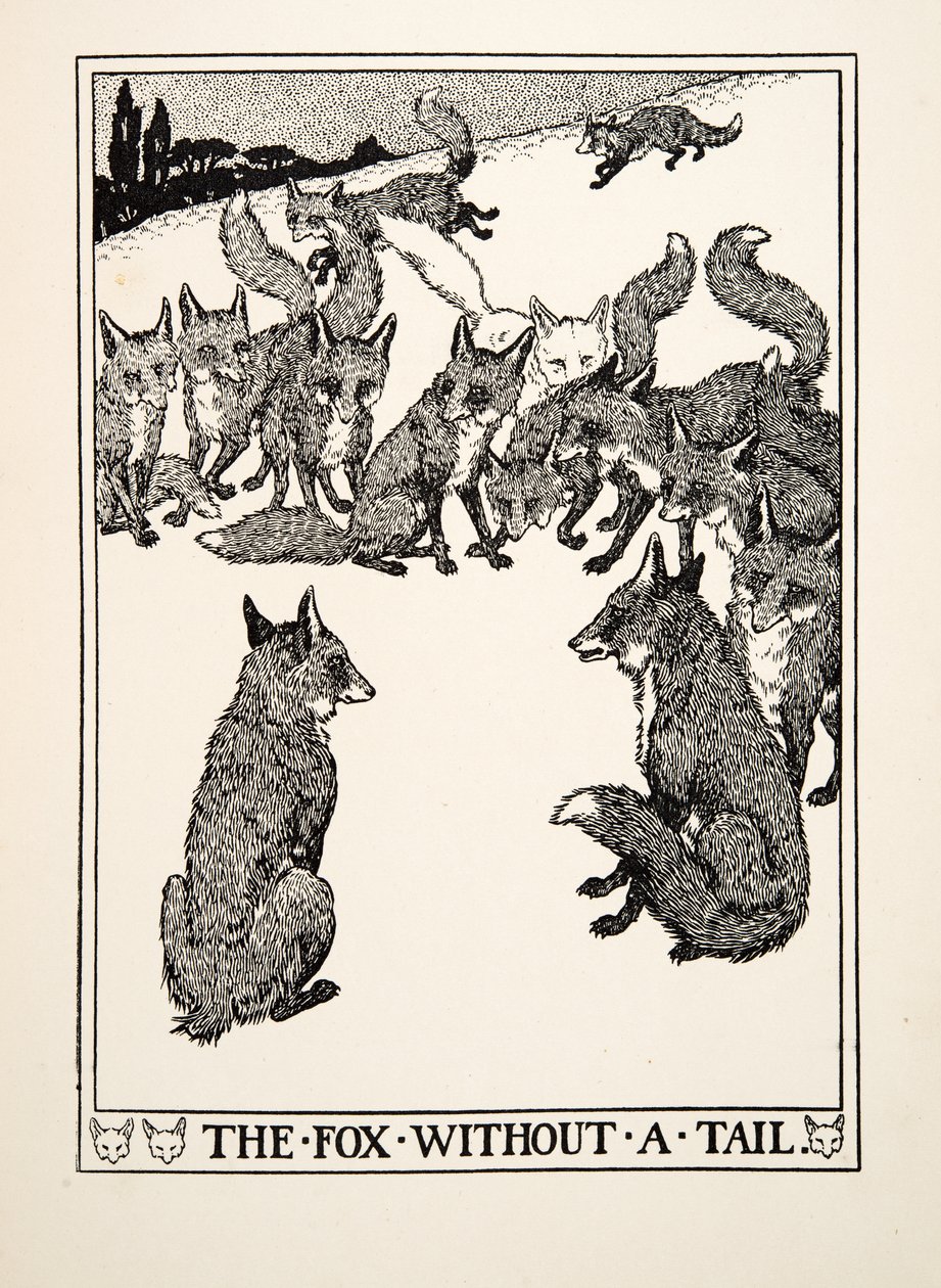 El zorro sin cola, de Cien fábulas de Esopo, pub.1903 de Percy J. Billingshurst