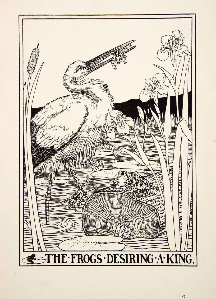 Las ranas que deseaban un rey, de Cien fábulas de Esopo, pub.1903 de Percy J. Billingshurst