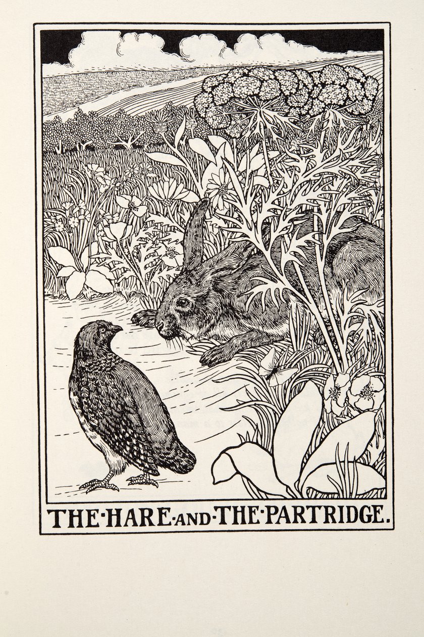 La liebre y la perdiz, de Fábulas de Fontaine, pub. 1905 de Percy J. Billingshurst