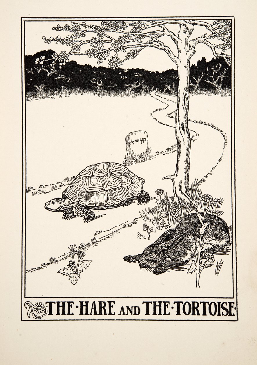 La liebre y la tortuga, de Cien fábulas de Esopo, pub.1903 de Percy J. Billingshurst