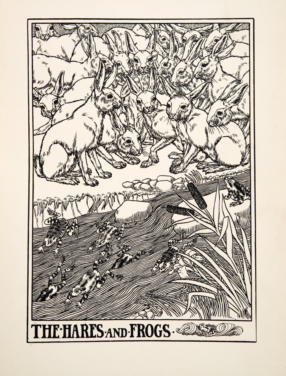 Las liebres y las ranas, de Cien fábulas de Esopo, pub.1903 de Percy J. Billingshurst
