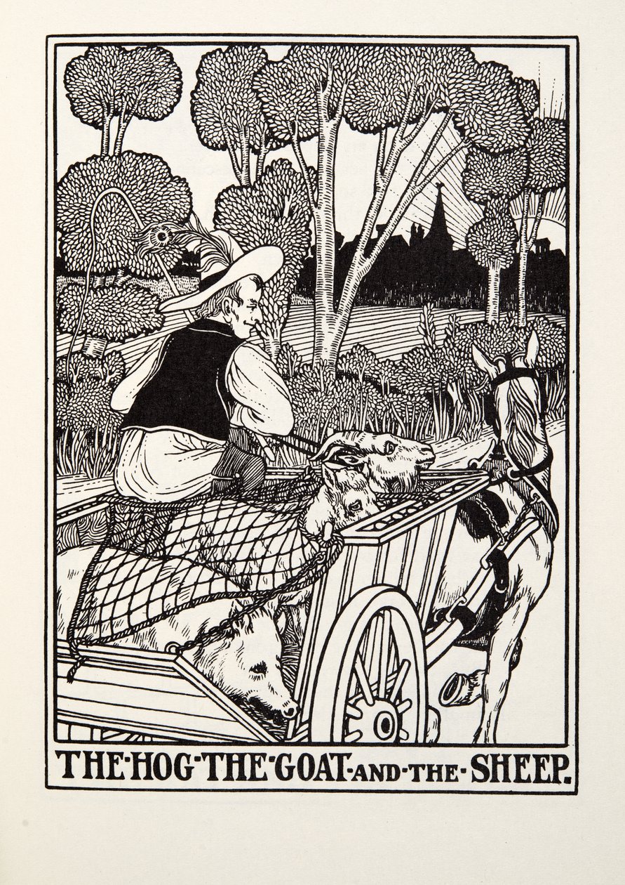 El Cerdo, la Cabra y la Oveja, de las Fábulas de Fontaine, pub. 1905 de Percy J. Billingshurst