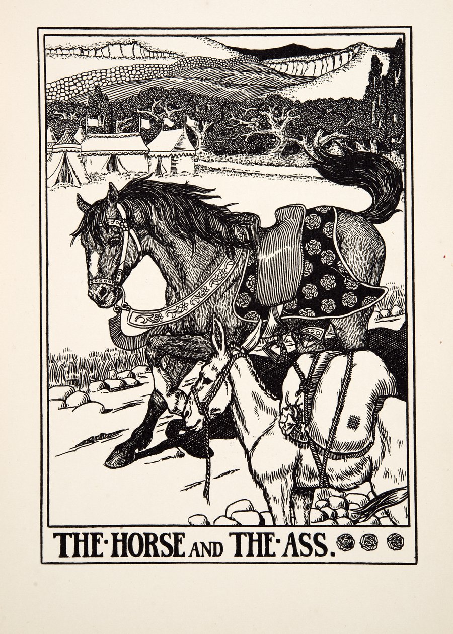 El caballo y el asno, de Cien fábulas de Esopo, pub.1903 de Percy J. Billingshurst
