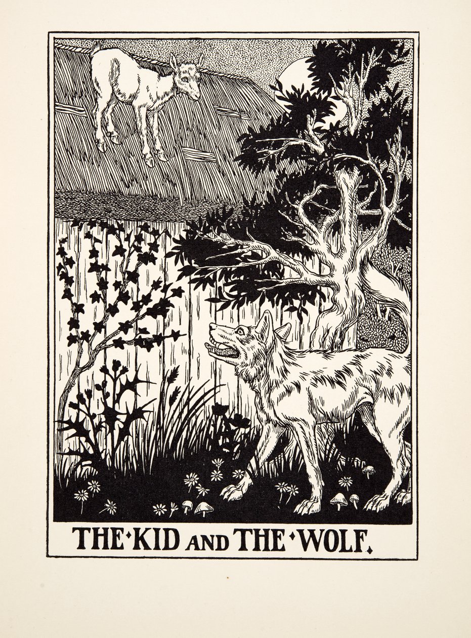 El Cabrito y el Lobo, de Cien Fábulas de Esopo, pub.1903 de Percy J. Billingshurst