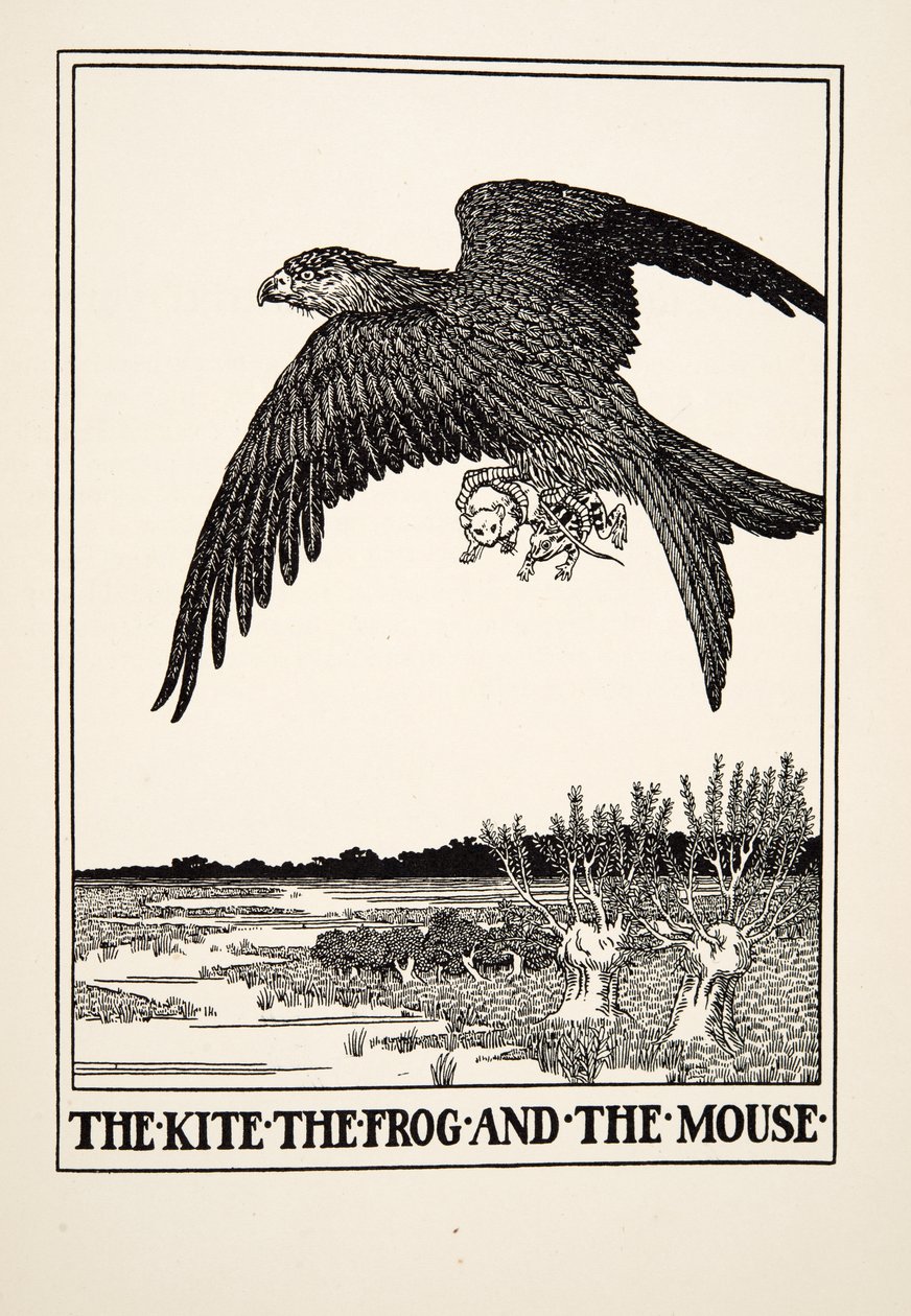 La cometa, la rana y el ratón, de Cien fábulas de Esopo, pub.1903 de Percy J. Billingshurst