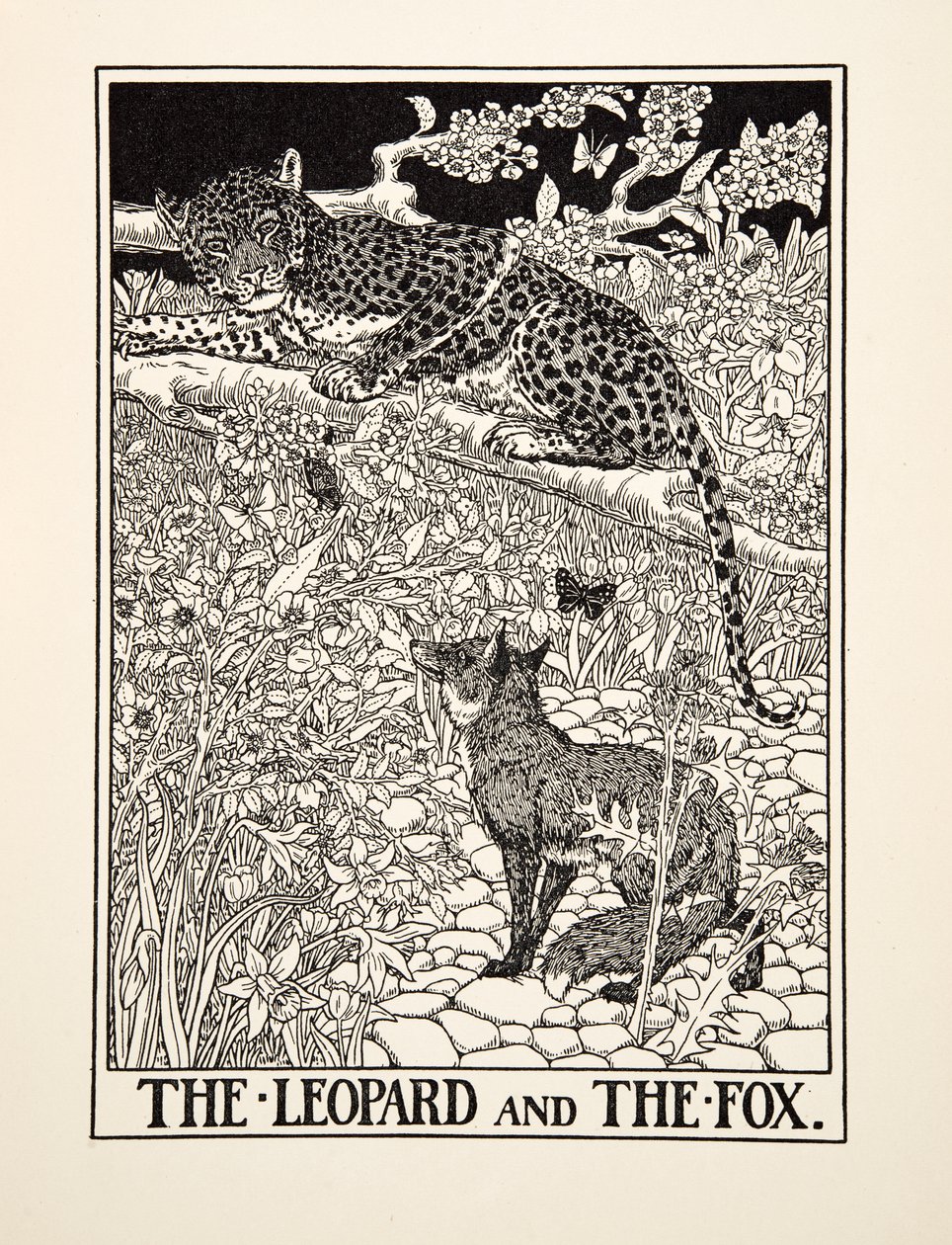 El Leopardo y el Zorro, de Cien Fábulas de Esopo, pub.1903 de Percy J. Billingshurst