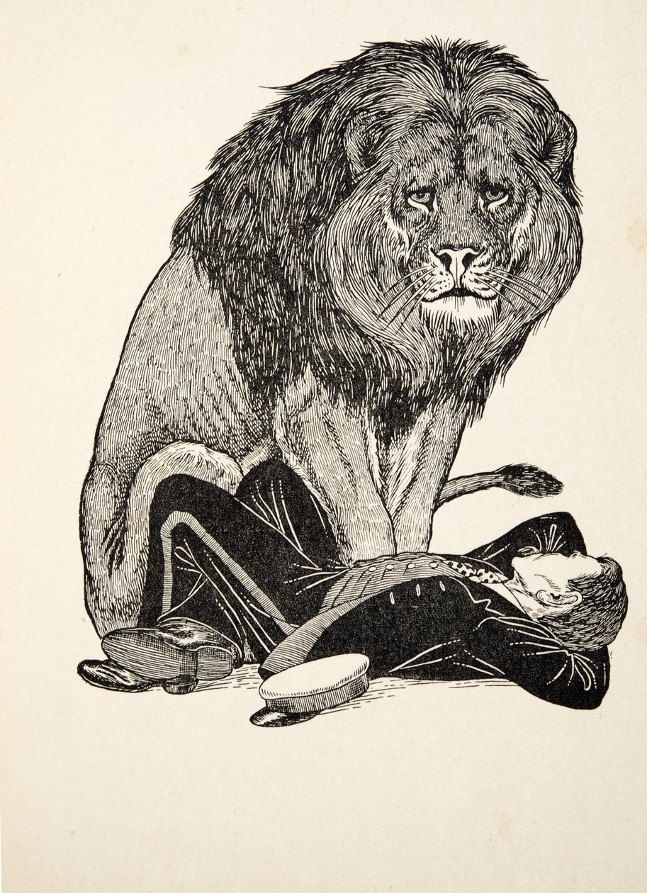 El león y su cuidador, de Cien anécdotas de animales, pub. 1924 de Percy J. Billingshurst