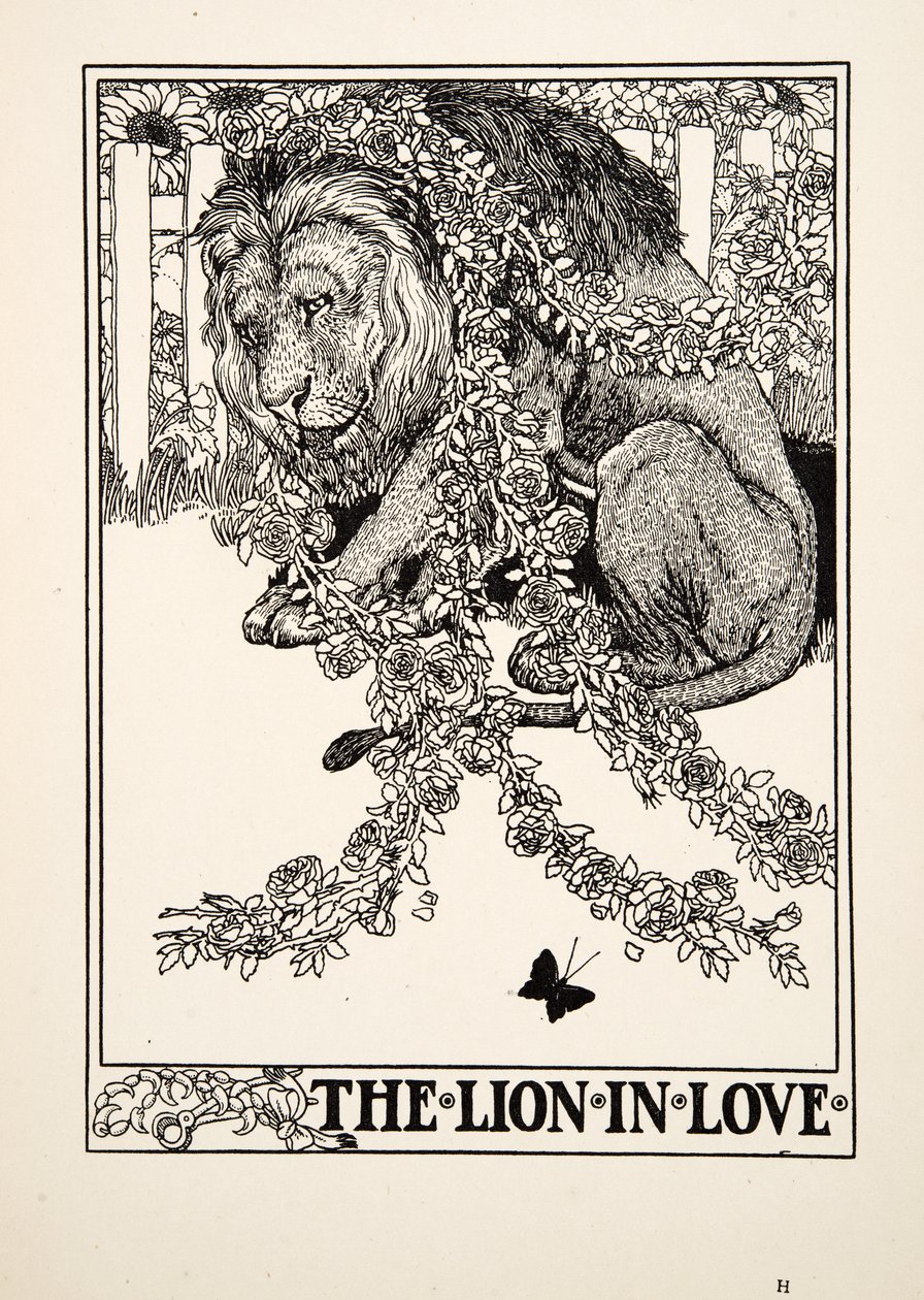 El león enamorado, de Cien fábulas de Esopo, pub.1903 de Percy J. Billingshurst