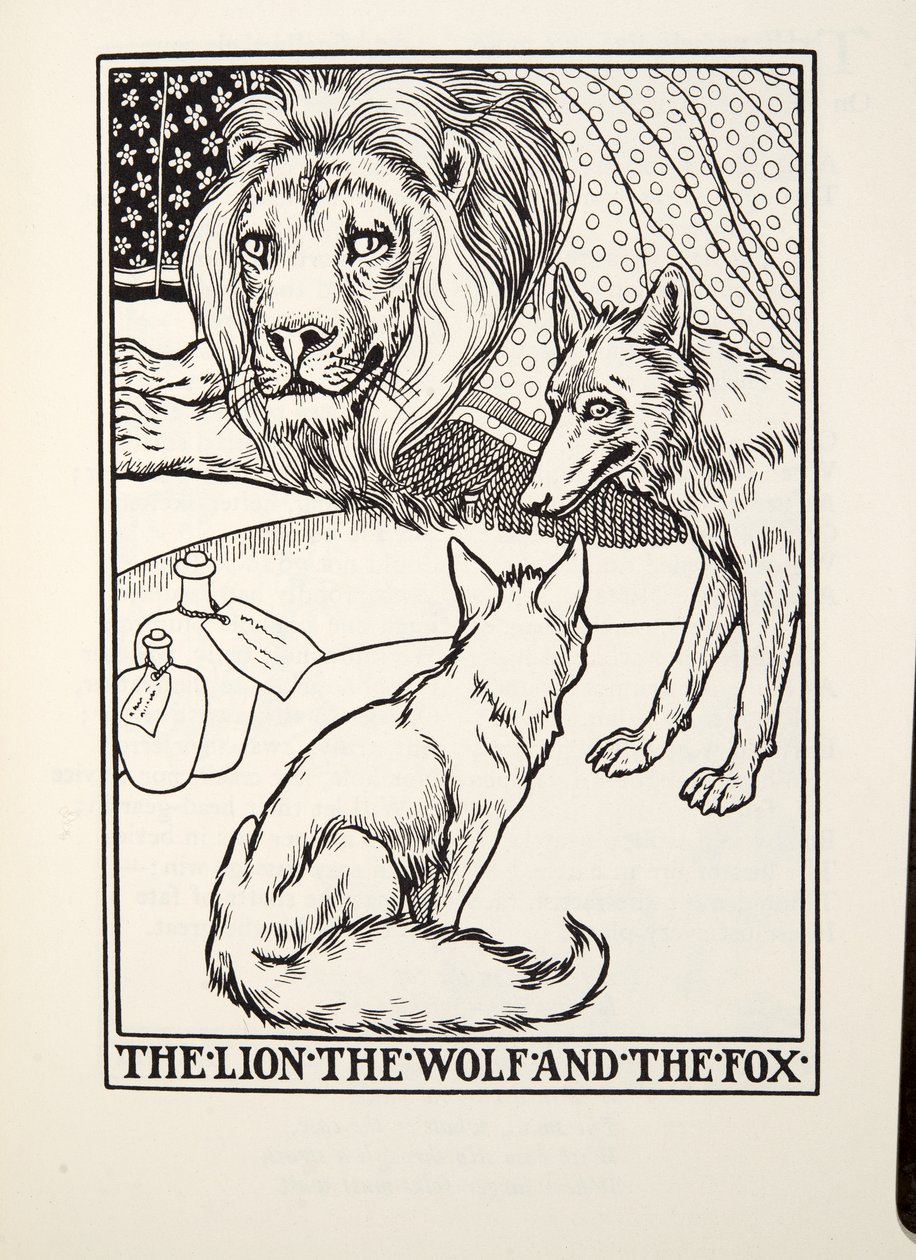 El León, el Lobo y el Zorro de Fábulas de Fontaine, pub. 1905 de Percy J. Billingshurst