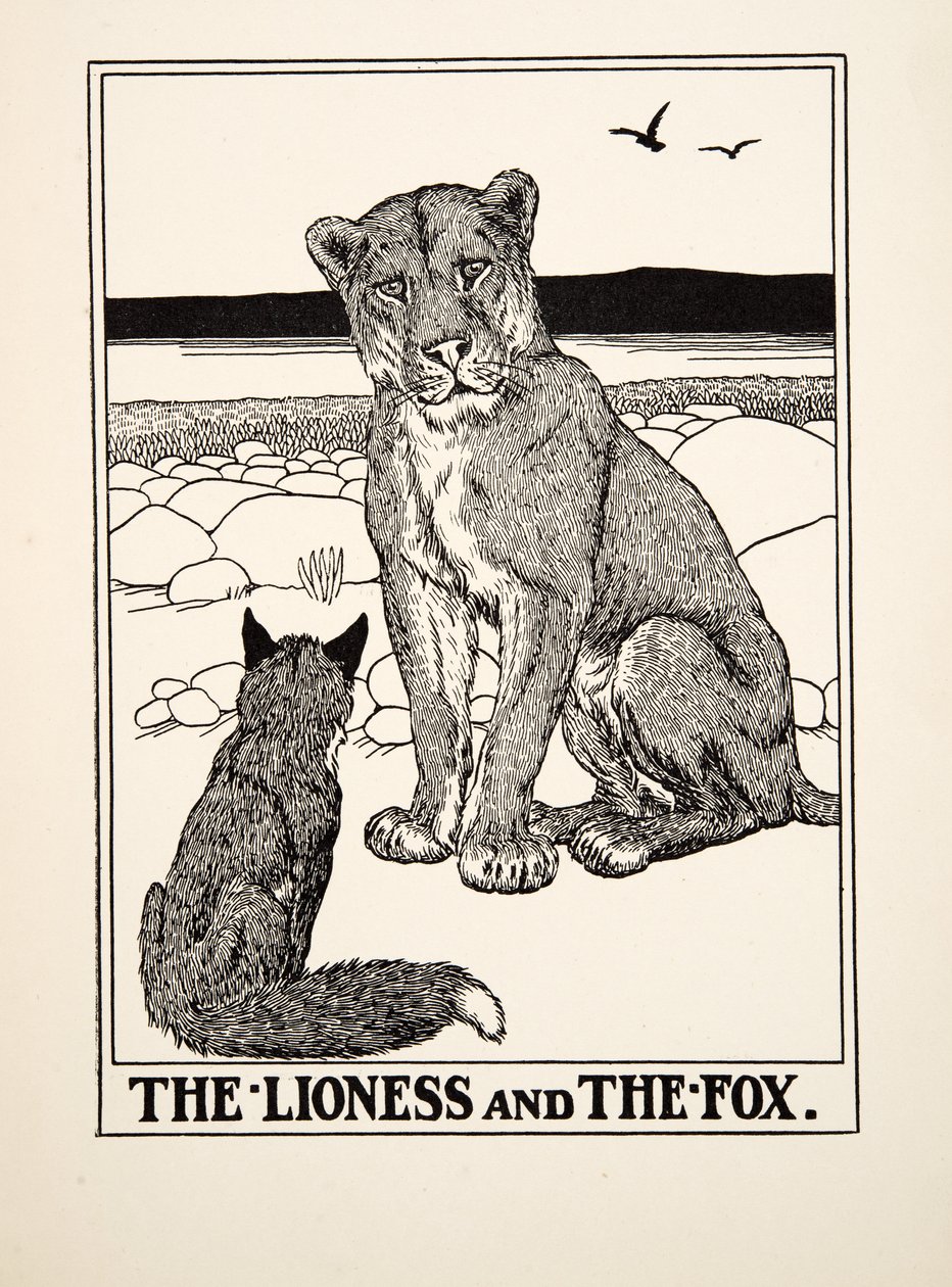 La leona y el zorro, de Cien fábulas de Esopo, pub.1903 de Percy J. Billingshurst