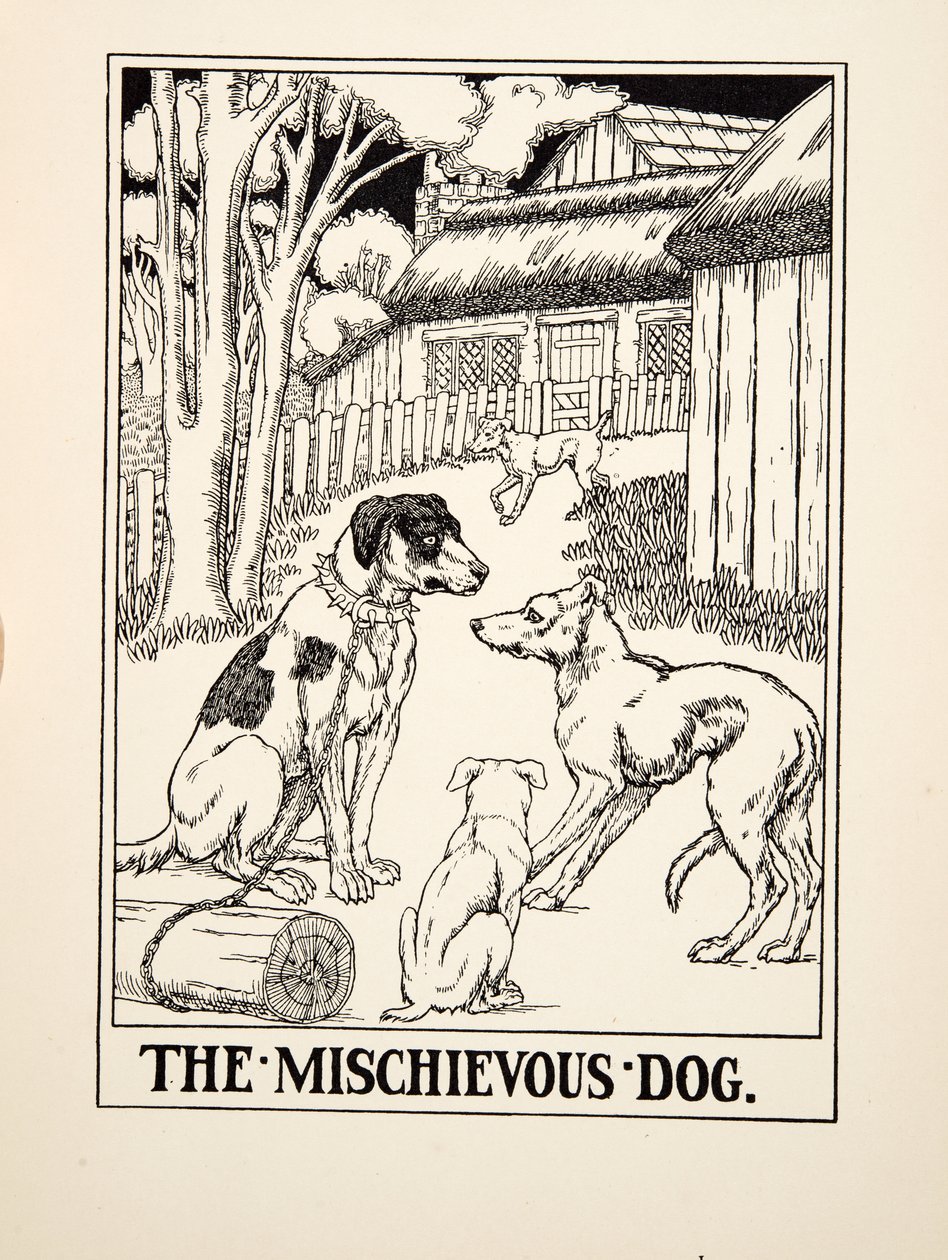 El perro travieso, de Cien fábulas de Esopo, pub. 1903 (grabado) de Percy J. Billingshurst