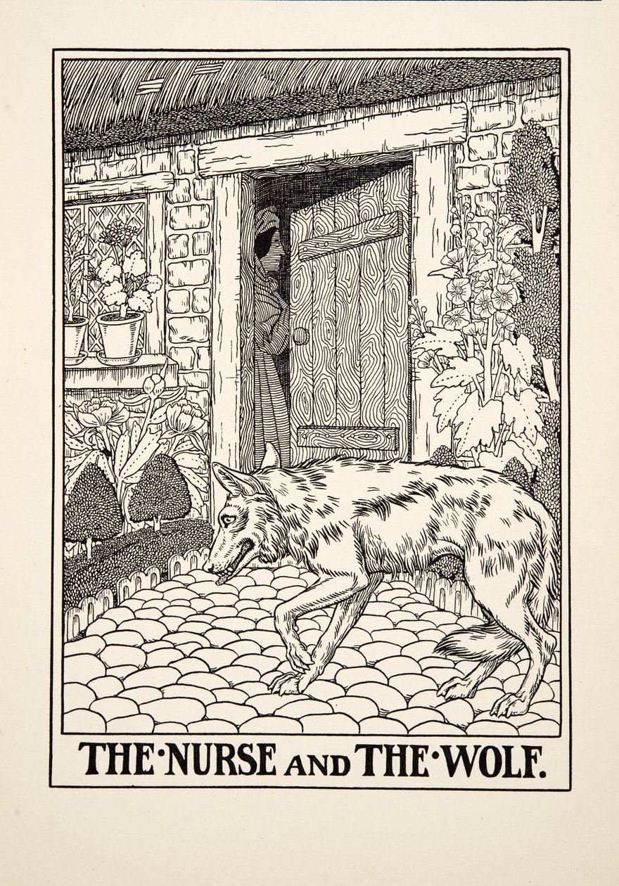 La Nodriza y el Lobo, de Cien Fábulas de Esopo, pub.1903 de Percy J. Billingshurst