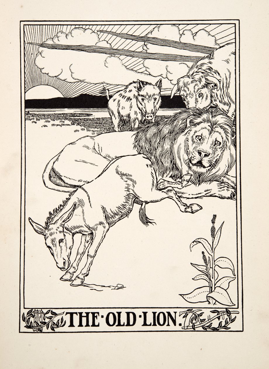 El viejo león, de Cien fábulas de Esopo, pub.1903 de Percy J. Billingshurst