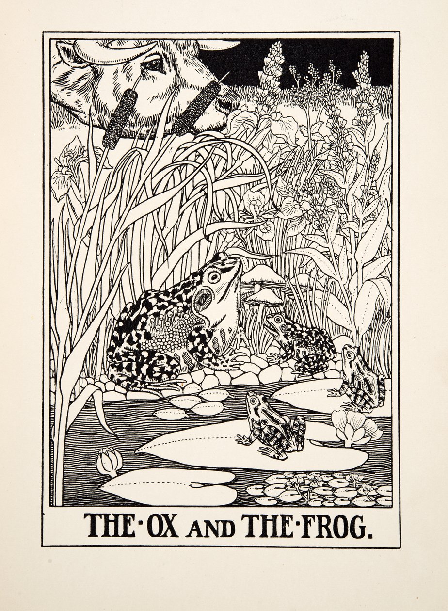 El buey y la rana, de Cien fábulas de Esopo, pub.1903 de Percy J. Billingshurst