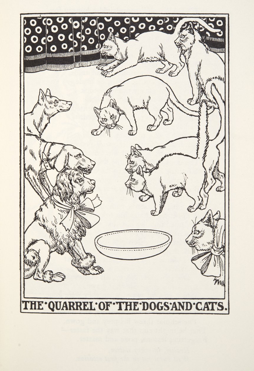La disputa de los perros y los gatos, de las Fábulas de Fontaine, pub. 1905 de Percy J. Billingshurst