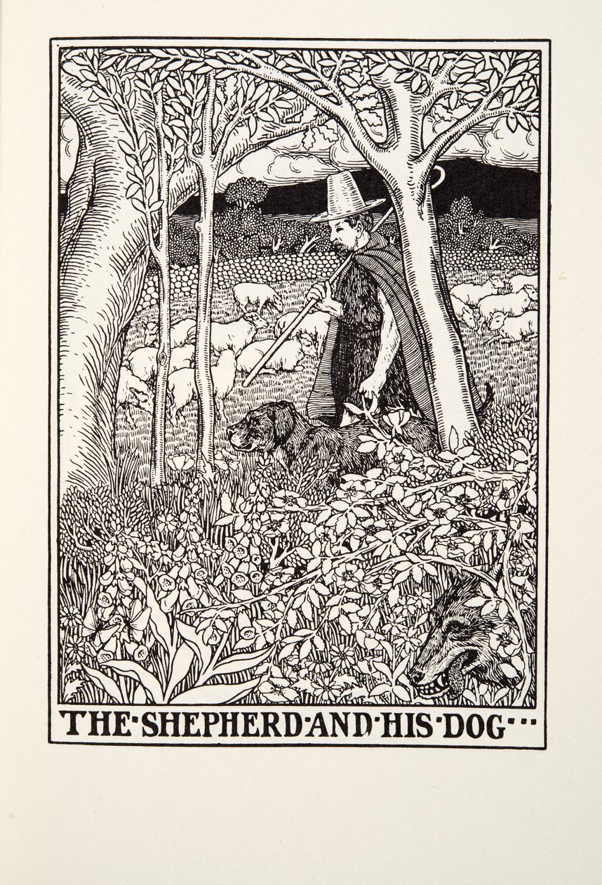 El pastor y su perro, de Fábulas de Fontaine, pub. 1905 de Percy J. Billingshurst