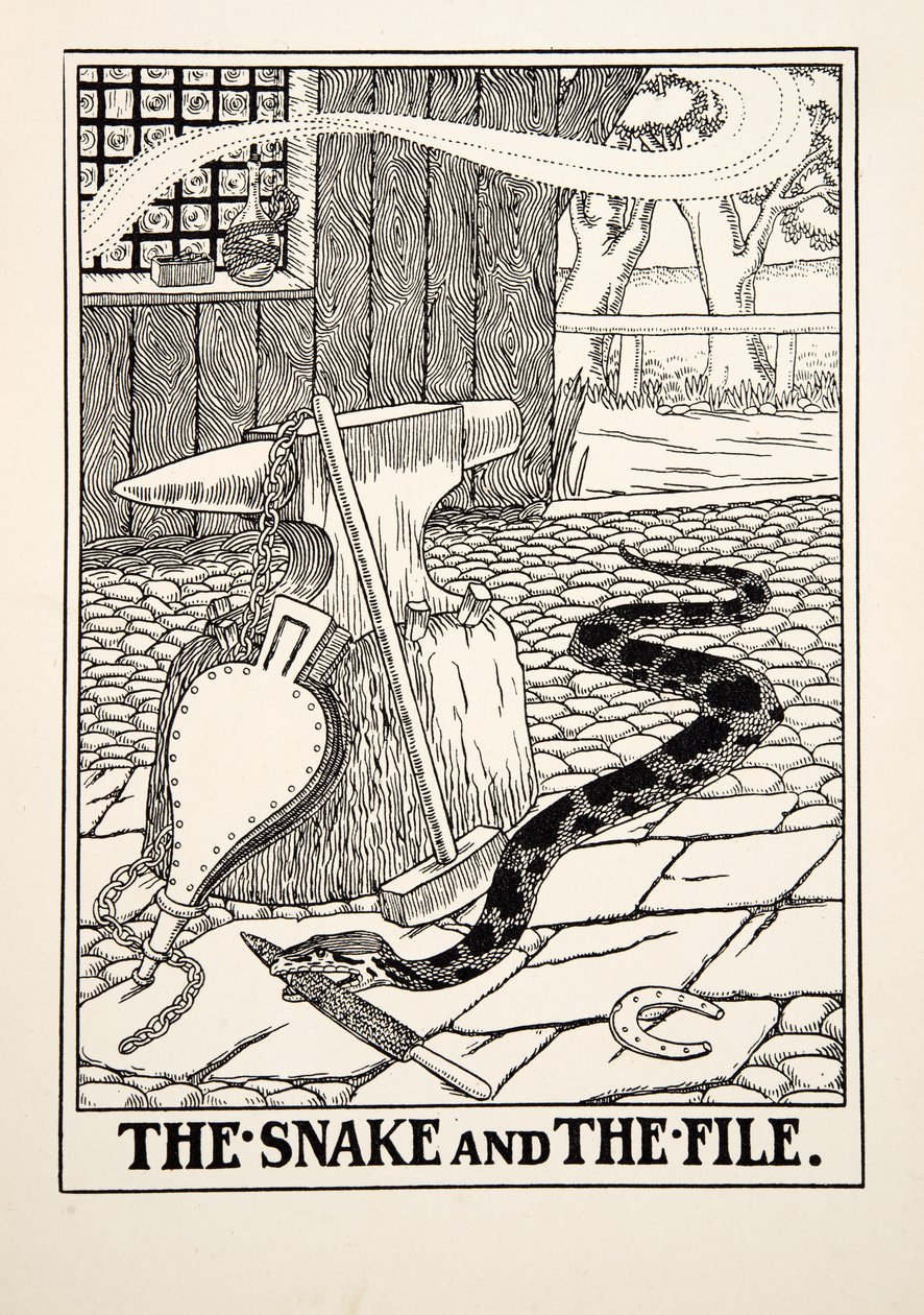 La serpiente y la lima, de Cien fábulas de Esopo, pub.1903 (grabado) de Percy J. Billingshurst