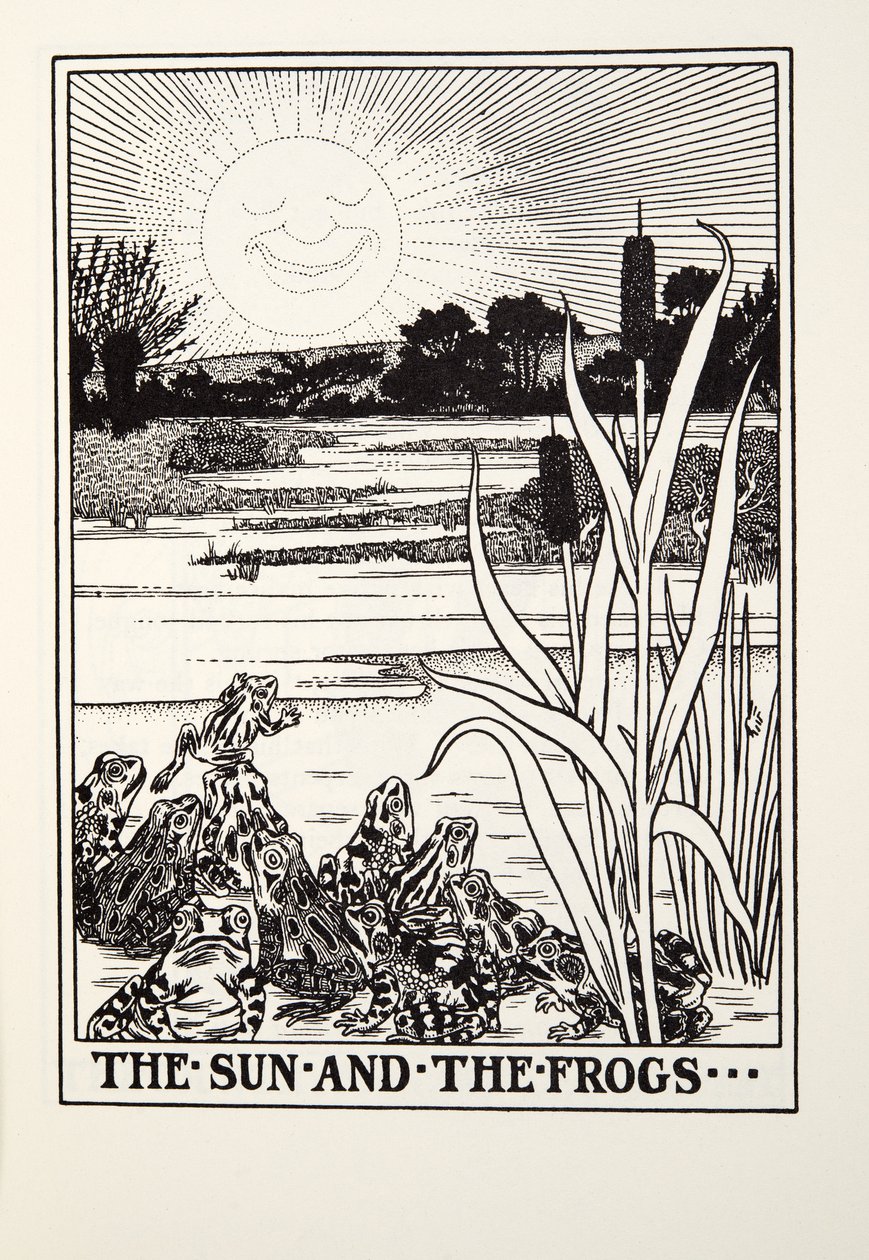 El Sol y las Ranas, de las Fábulas de Fontaine, pub. 1905 de Percy J. Billingshurst