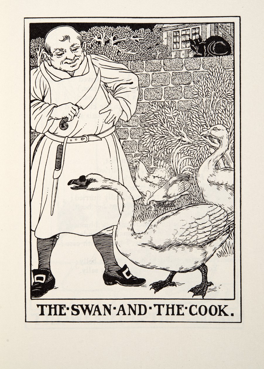 El cisne y el cocinero, de Fábulas de Fontaine, pub. 1905 de Percy J. Billingshurst