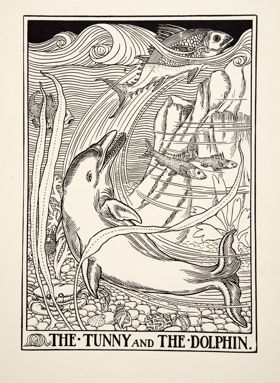 El atún y el delfín, de Cien fábulas de Esopo, pub.1903 de Percy J. Billingshurst
