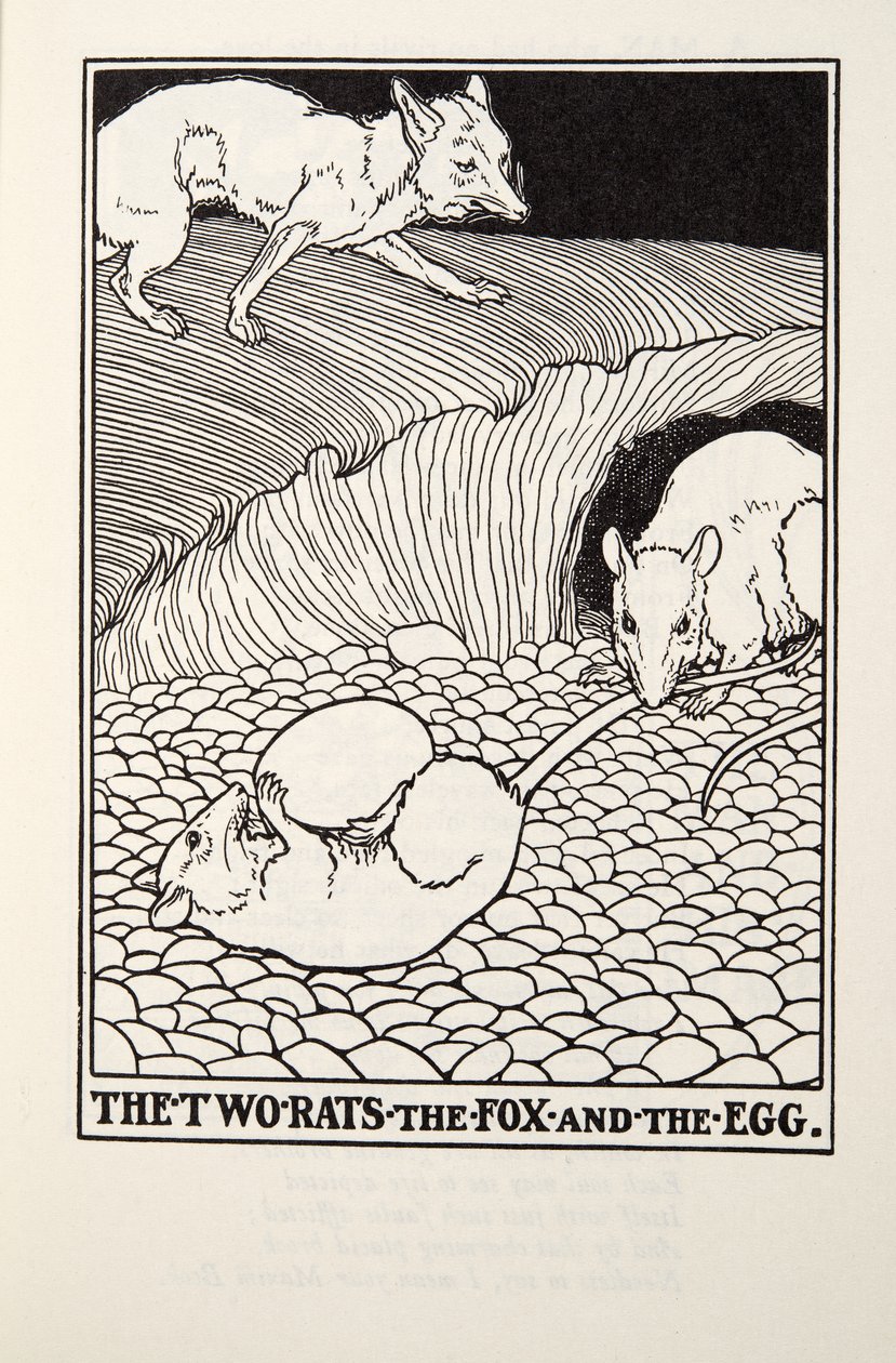 Los dos ratones, el zorro y el huevo, de Fábulas de Fontaine, pub. 1905 de Percy J. Billingshurst