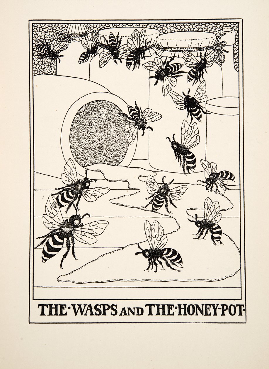 Las avispas y la miel, de Cien fábulas de Esopo, pub.1903 de Percy J. Billingshurst