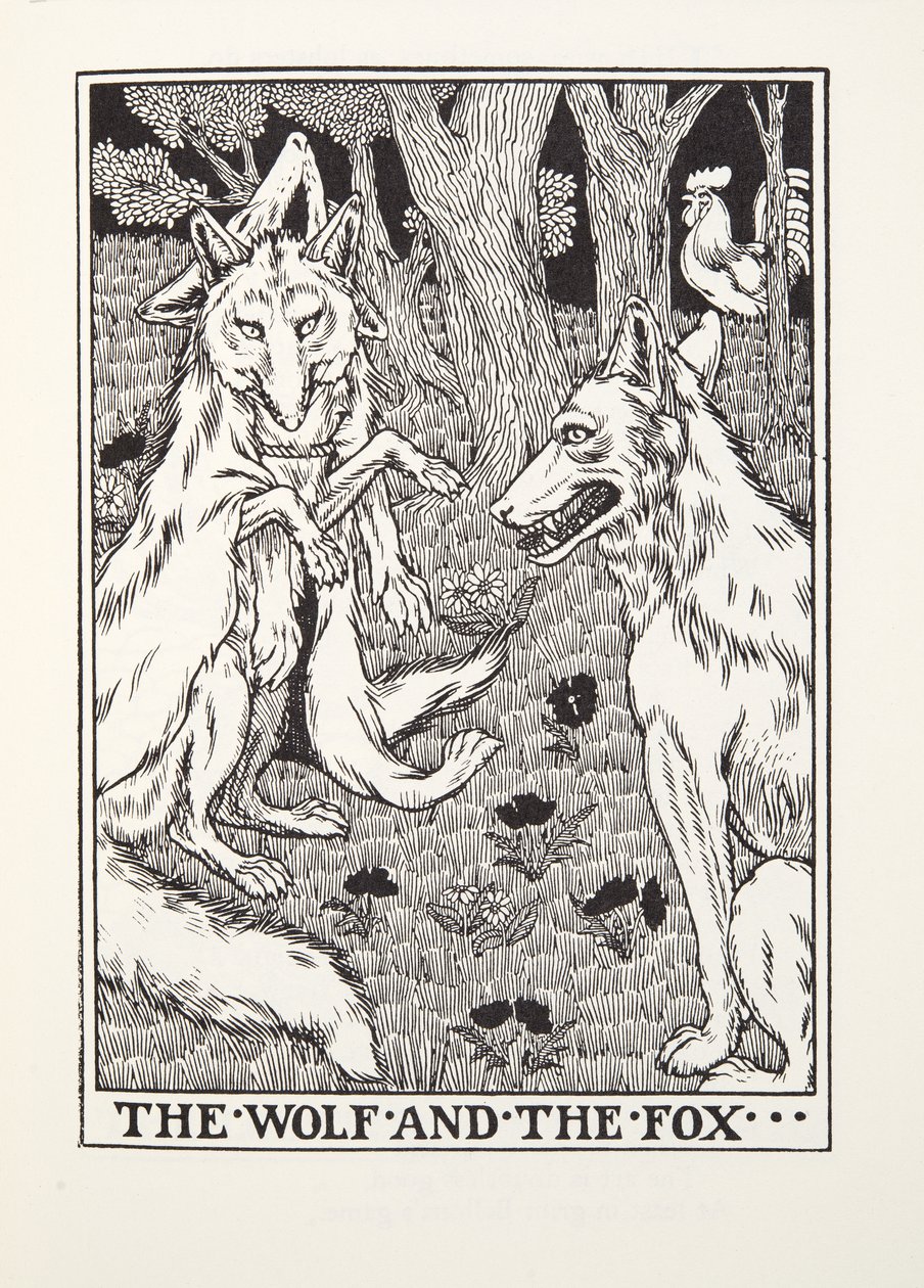 El lobo y el zorro, de las Fábulas de Fontaine, pub. 1905 de Percy J. Billingshurst