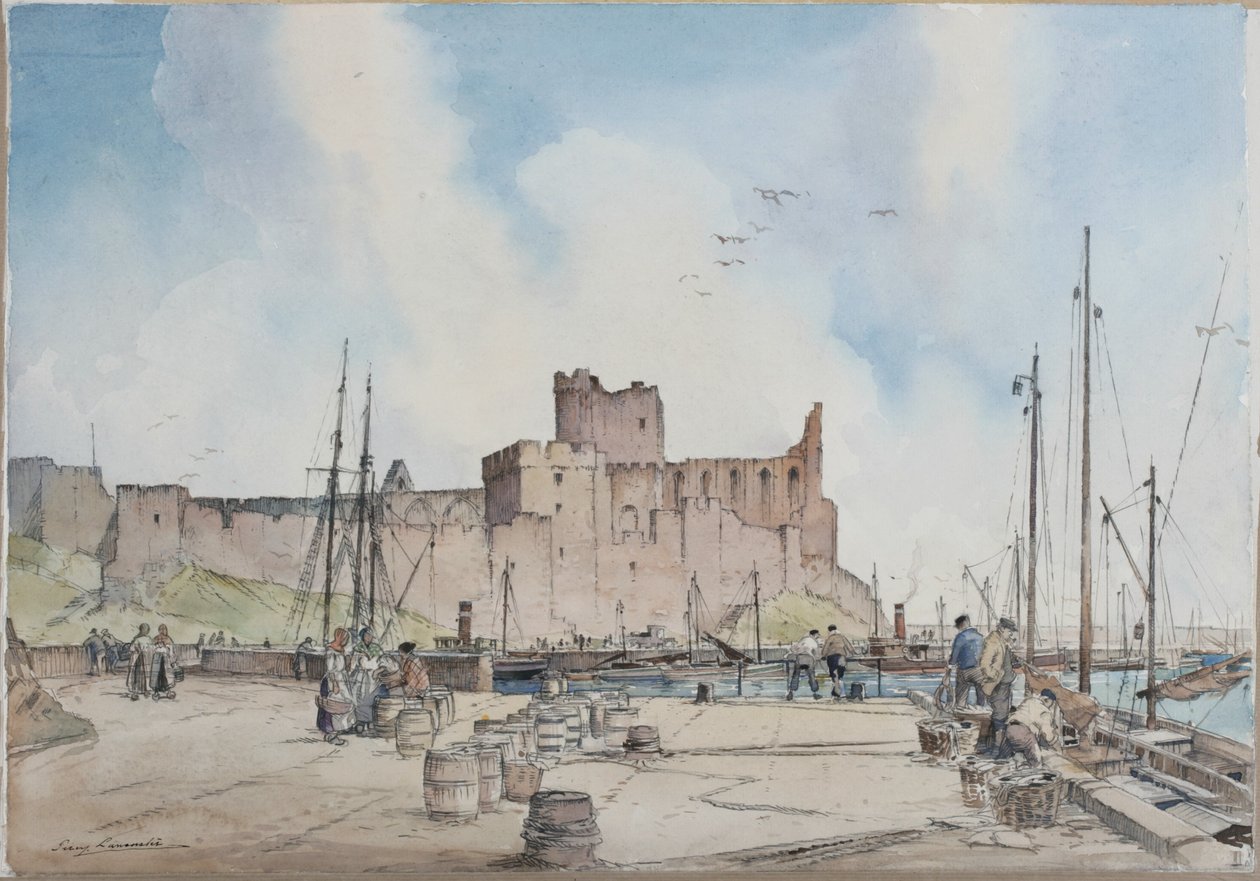 Castillo de Peel, Isla de Man (lápiz y acuarela sobre papel) de Percy Lancaster