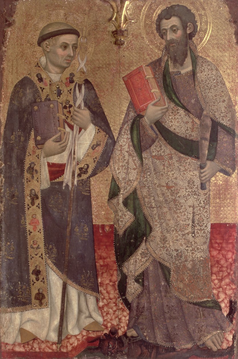 Detalle de San Bartolomé y San Bernardo de Claraval del Retablo del Convento de Santo Domingo de Manresa de Pere Serra