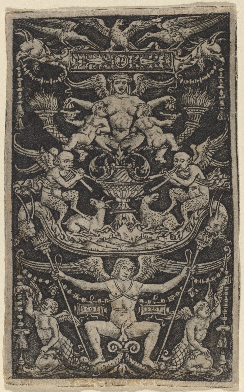 Panel de ornamento con una sátiro alimentando a dos niños de Peregrino da Cesena