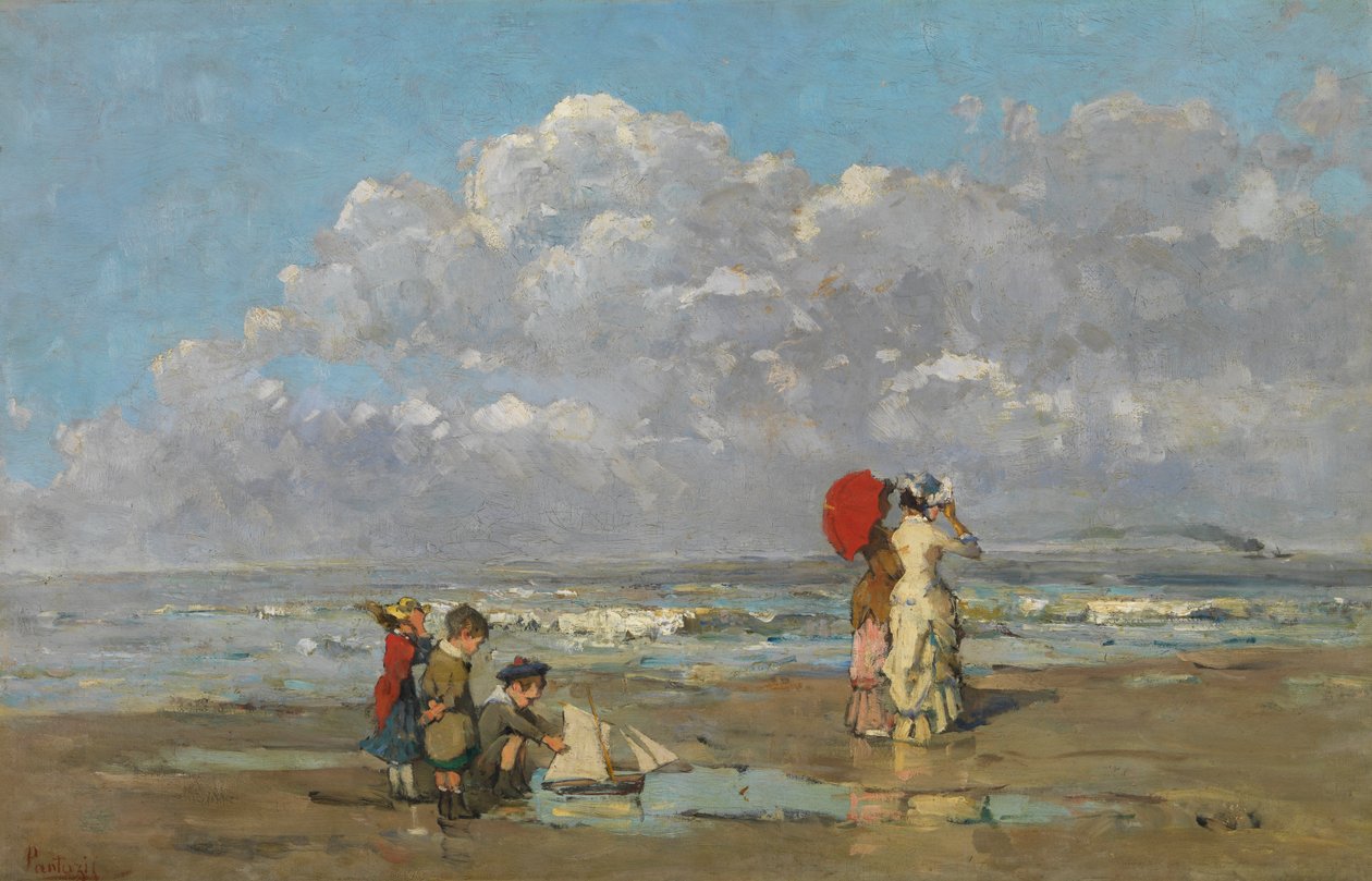 En la playa (óleo sobre lienzo) de Pericles Pantazis