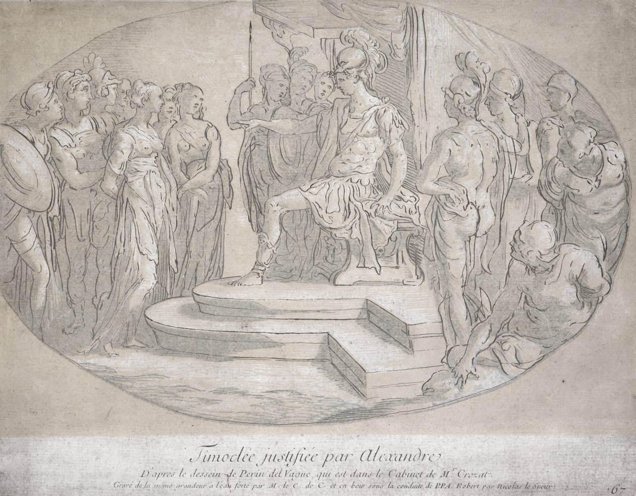 Alejandro y Timoclea, grabado por Nicolas Lesueur (1691-1764) de Perino del Vaga
