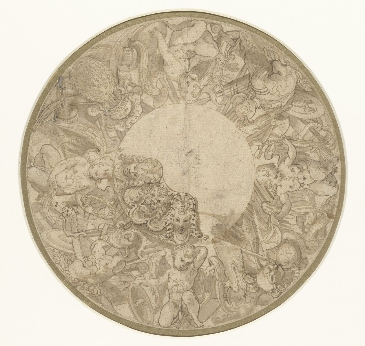 Diseño para la base de un cuenco redondo de lucimiento de Perino del Vaga (attributed to)