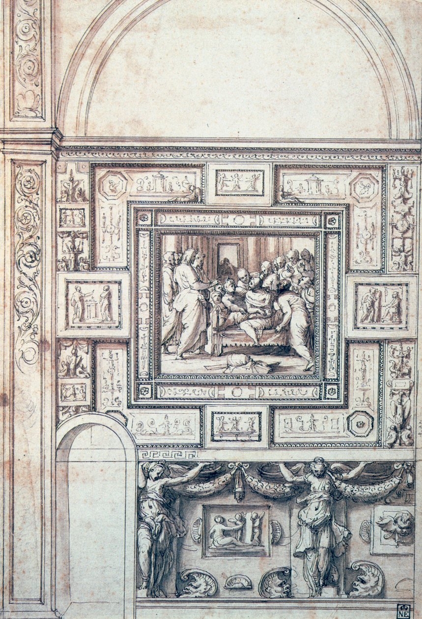 Proyecto para una decoración mural de una bóveda, siglo XVI de Perino del Vaga
