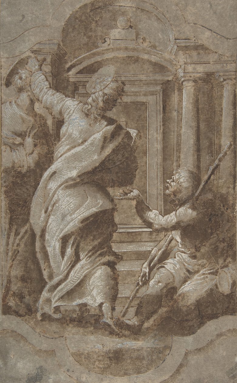 San Pedro y San Juan Sanando a un Lisiado en la Puerta del Templo, 1501-47 de Perino del Vaga